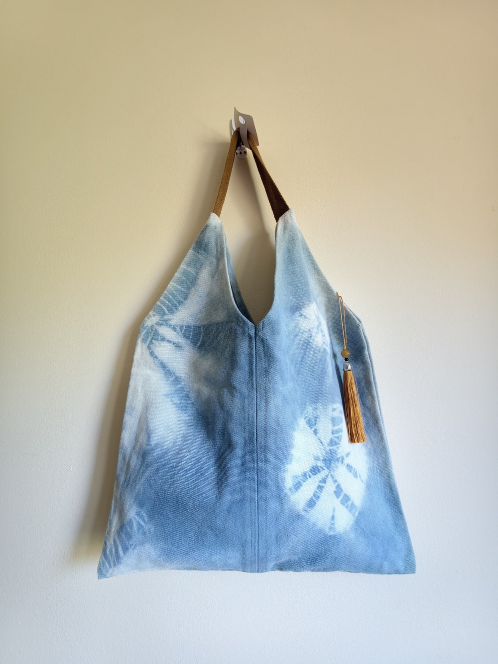 Blue Tie-Dye Suede Shoulder Bag with Tassel